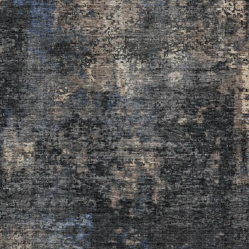 Charcoal Gray And Silver Abstract Washable Indoor Outdoor Area Rug Photo 6