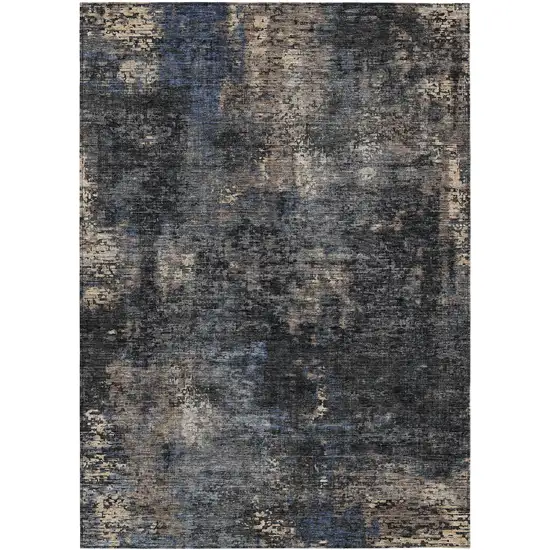 Charcoal Gray And Silver Abstract Washable Indoor Outdoor Area Rug Photo 2