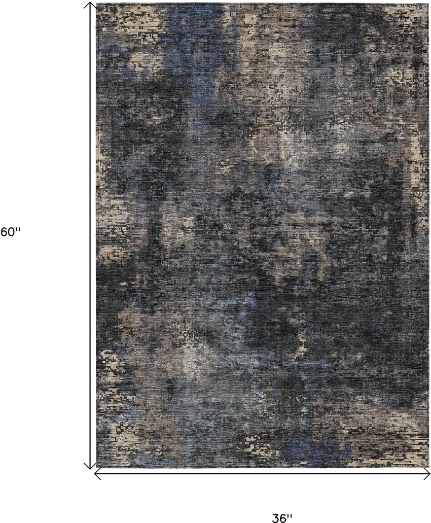 Charcoal Gray And Silver Abstract Washable Indoor Outdoor Area Rug Photo 3