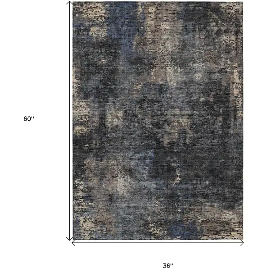 Charcoal Gray And Silver Abstract Washable Indoor Outdoor Area Rug Photo 3