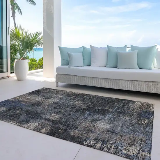Charcoal Gray And Silver Abstract Washable Indoor Outdoor Area Rug Photo 8
