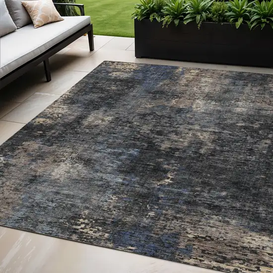 Charcoal Gray And Silver Abstract Washable Indoor Outdoor Area Rug Photo 1