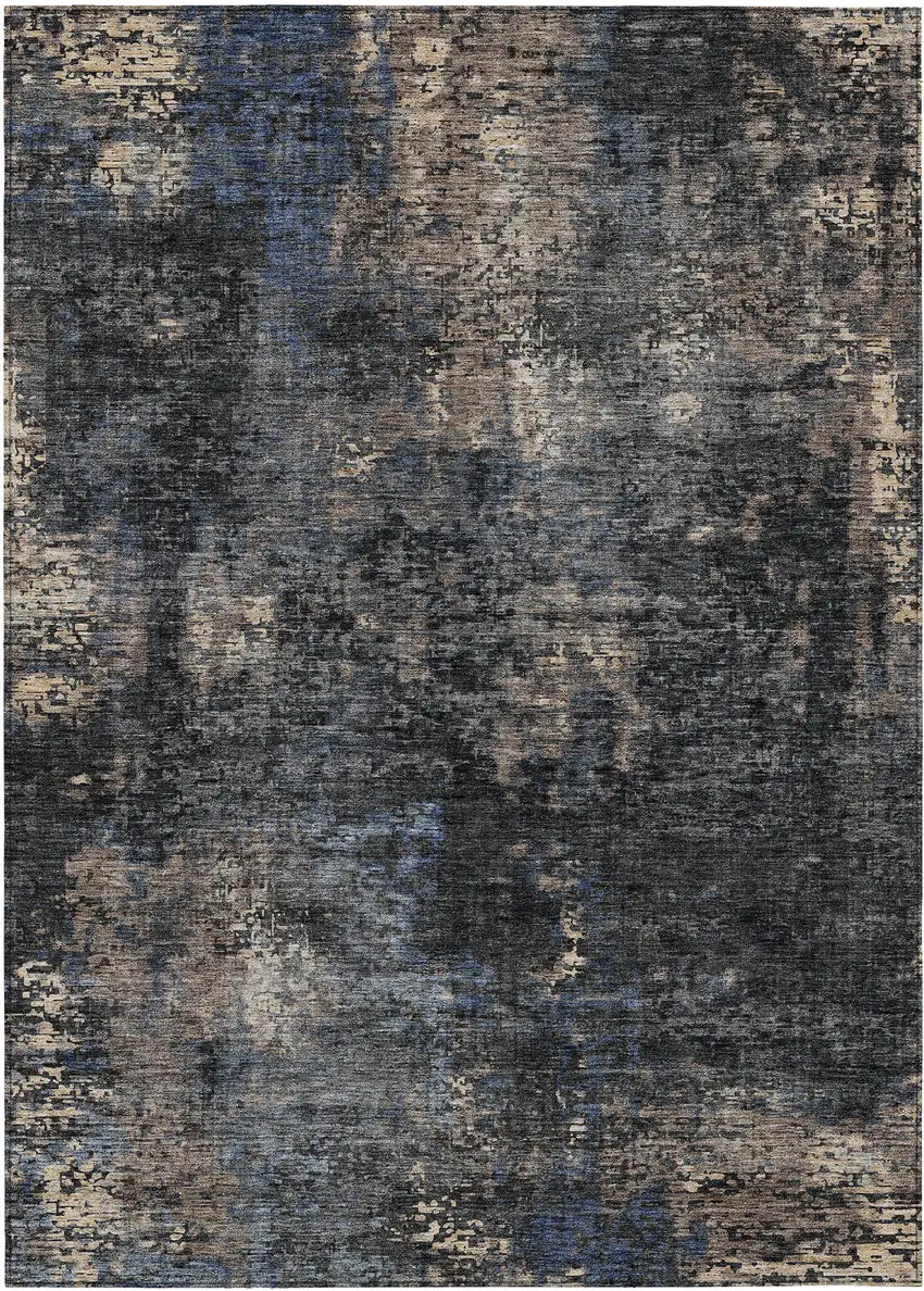 Charcoal Gray And Silver Abstract Washable Indoor Outdoor Area Rug Photo 2