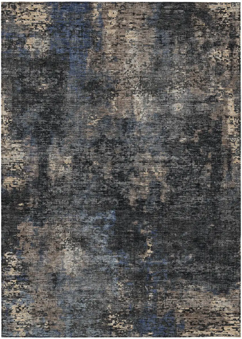 Charcoal Gray And Silver Abstract Washable Indoor Outdoor Area Rug Photo 2