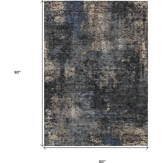 Charcoal Gray And Silver Abstract Washable Indoor Outdoor Area Rug Photo 3