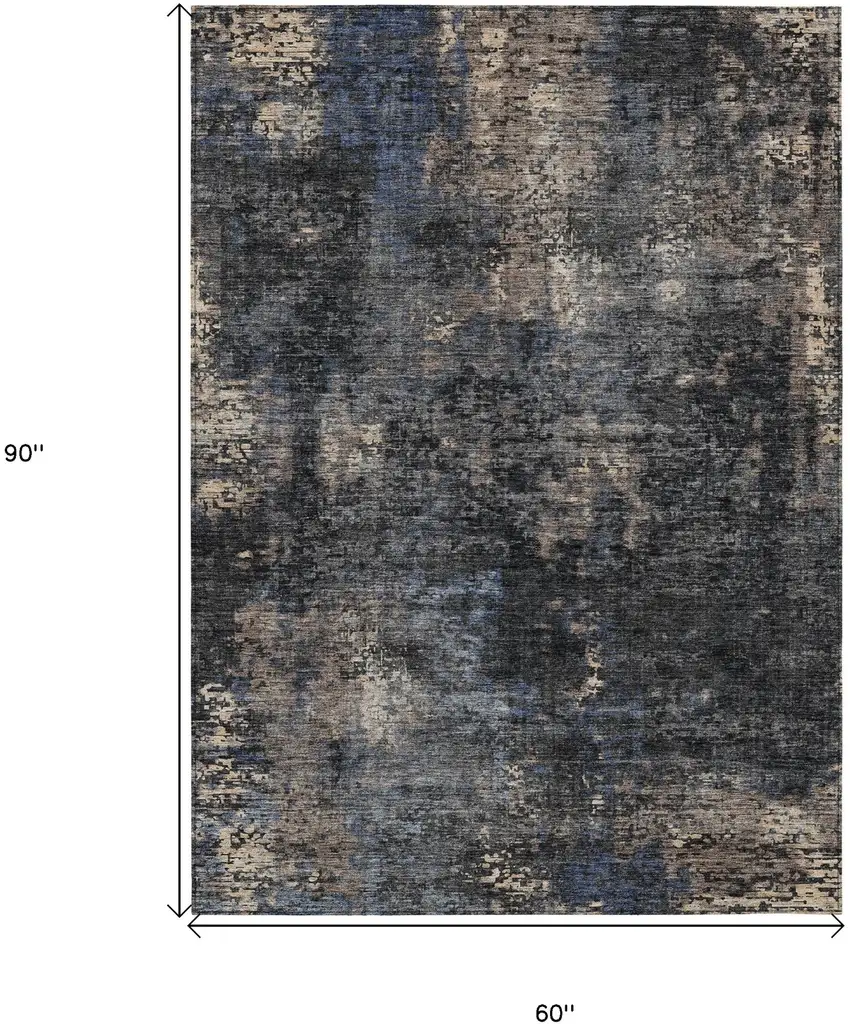 Charcoal Gray And Silver Abstract Washable Indoor Outdoor Area Rug Photo 3