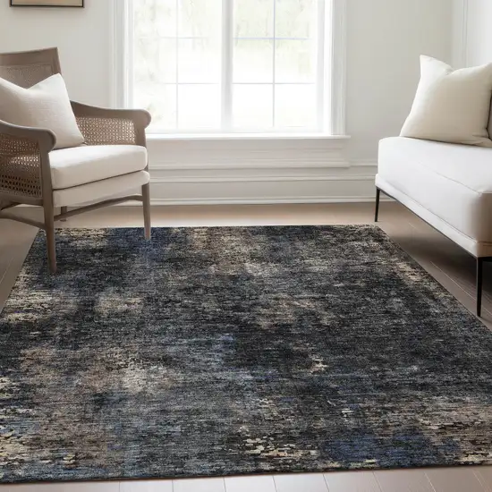 Charcoal Gray And Silver Abstract Washable Indoor Outdoor Area Rug Photo 9