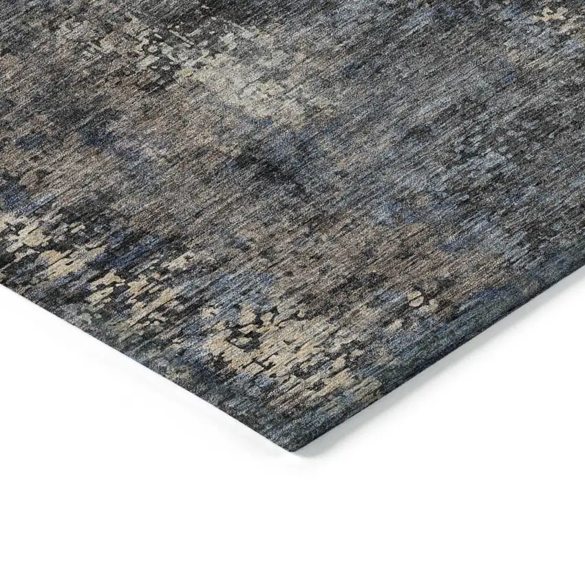 Charcoal Gray And Silver Abstract Washable Indoor Outdoor Area Rug Photo 5