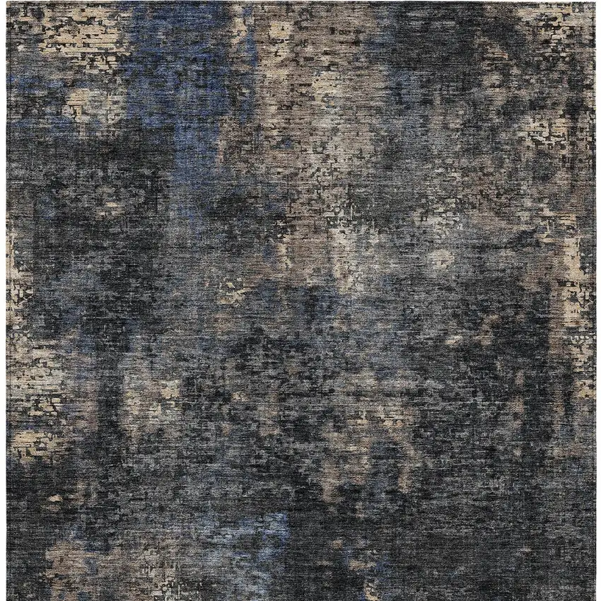Charcoal Gray And Silver Abstract Washable Indoor Outdoor Area Rug Photo 7