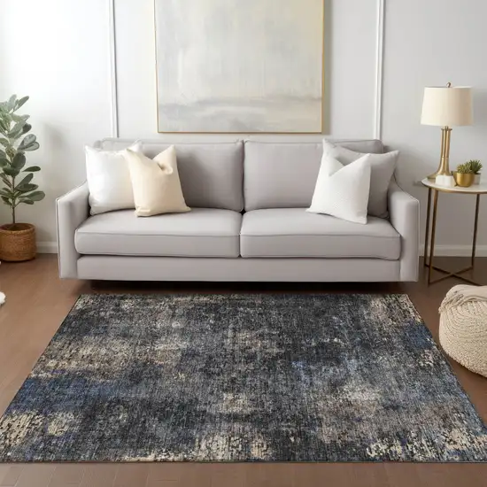 Charcoal Gray And Silver Abstract Washable Indoor Outdoor Area Rug Photo 9