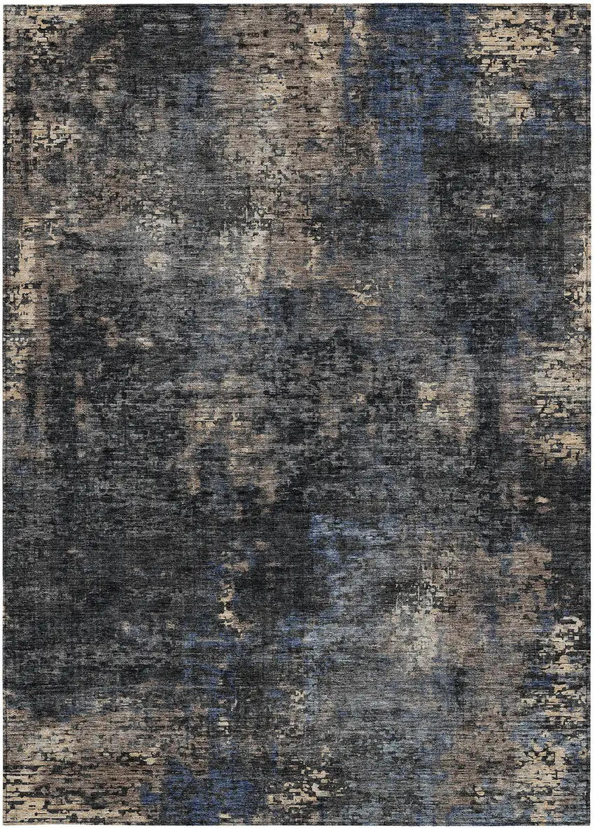 Charcoal Gray And Silver Abstract Washable Indoor Outdoor Area Rug Photo 7