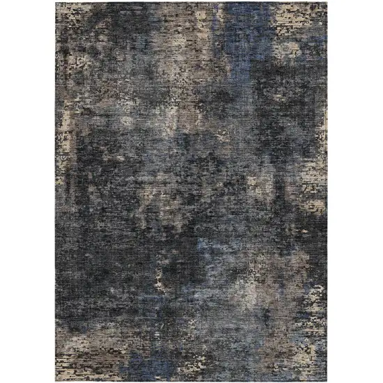 Charcoal Gray And Silver Abstract Washable Indoor Outdoor Area Rug Photo 7