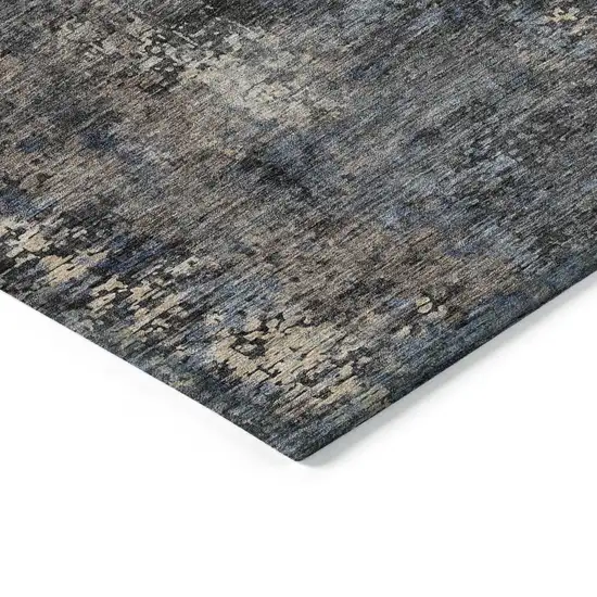 Charcoal Gray And Silver Abstract Washable Indoor Outdoor Area Rug Photo 5