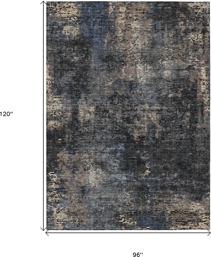 Charcoal Gray And Silver Abstract Washable Indoor Outdoor Area Rug Photo 3