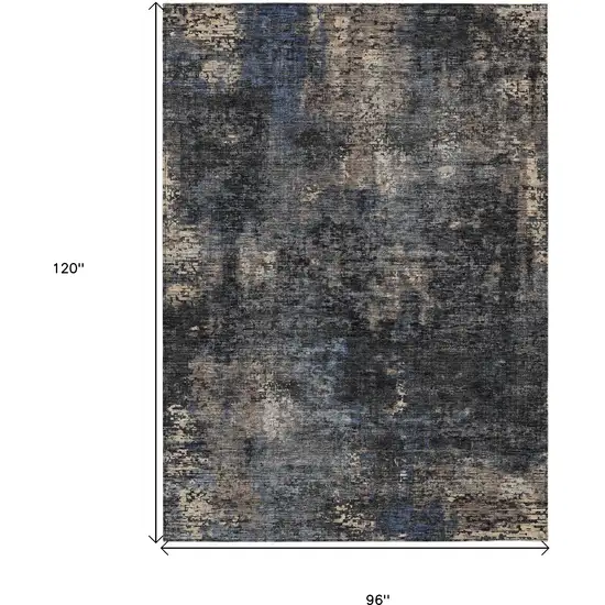 Charcoal Gray And Silver Abstract Washable Indoor Outdoor Area Rug Photo 3
