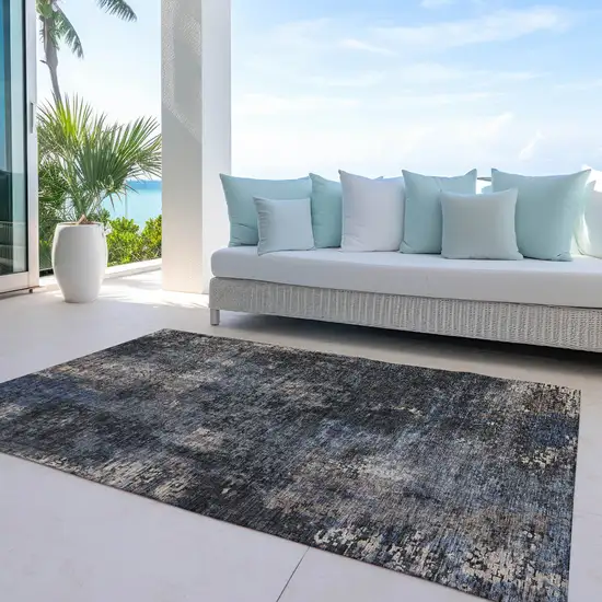 Charcoal Gray And Silver Abstract Washable Indoor Outdoor Area Rug Photo 8