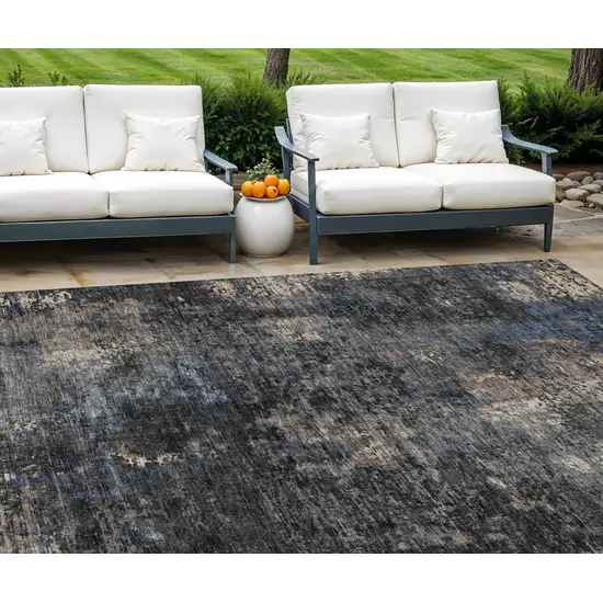 Charcoal Gray And Silver Abstract Washable Indoor Outdoor Area Rug Photo 1