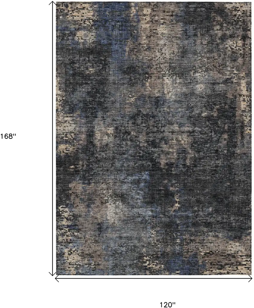Charcoal Gray And Silver Abstract Washable Indoor Outdoor Area Rug Photo 3