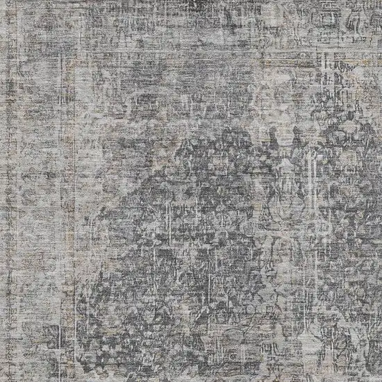 Charcoal Gray And Silver Floral Medallion Washable Area Rug With UV Protection Photo 2