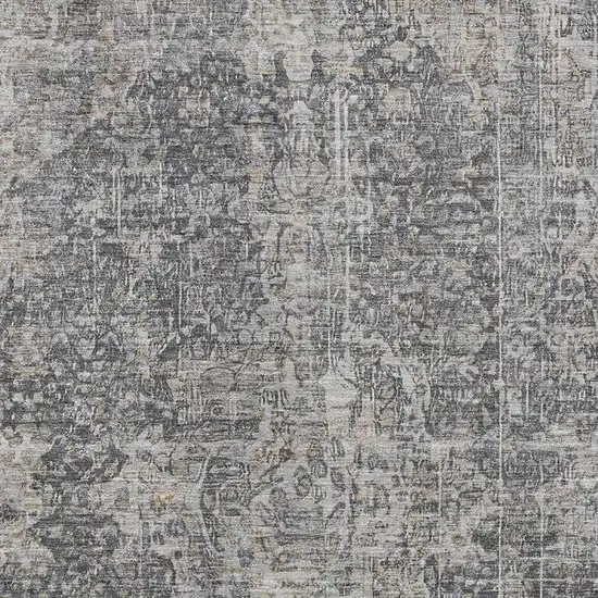 Charcoal Gray And Silver Floral Medallion Washable Area Rug With UV Protection Photo 2