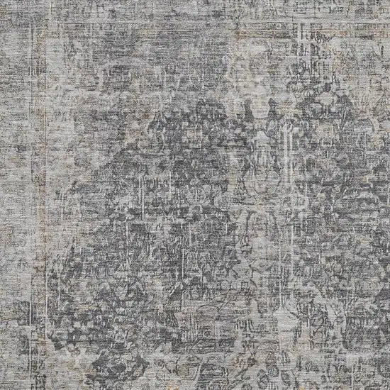 Charcoal Gray And Silver Floral Medallion Washable Area Rug With UV Protection Photo 2
