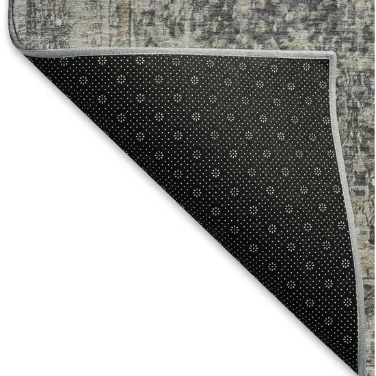 Charcoal Gray And Silver Floral Medallion Washable Area Rug With UV Protection Photo 6