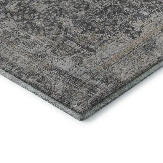 Charcoal Gray And Silver Floral Medallion Washable Area Rug With UV Protection Photo 6