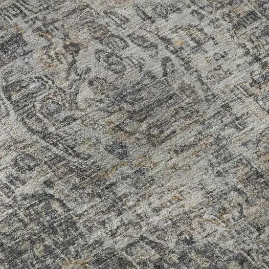 Charcoal Gray And Silver Floral Medallion Washable Area Rug With UV Protection Photo 8