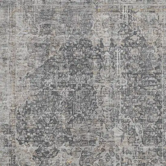 Charcoal Gray And Silver Floral Medallion Washable Area Rug With UV Protection Photo 2