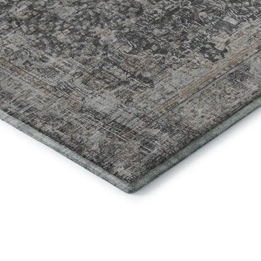 Charcoal Gray And Silver Floral Medallion Washable Area Rug With UV Protection Photo 7