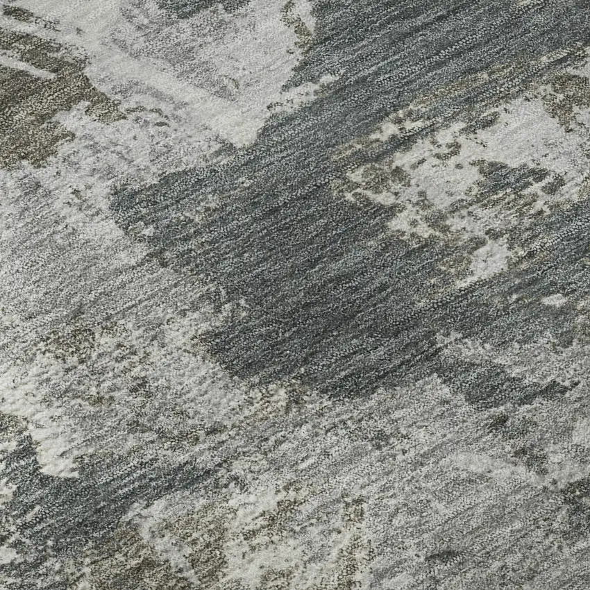 Charcoal Gray And Silver Floral Washable Area Rug With UV Protection Photo 9