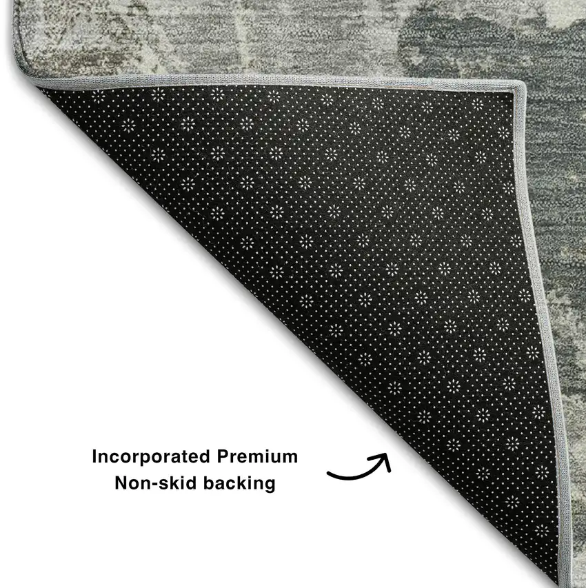 Charcoal Gray And Silver Floral Washable Area Rug With UV Protection Photo 6