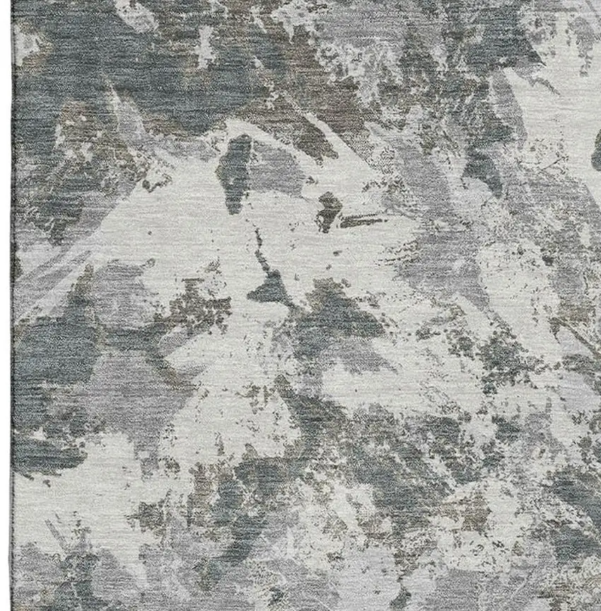 Charcoal Gray And Silver Floral Washable Area Rug With UV Protection Photo 4