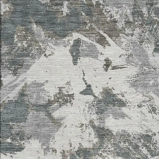 Charcoal Gray And Silver Floral Washable Area Rug With UV Protection Photo 3