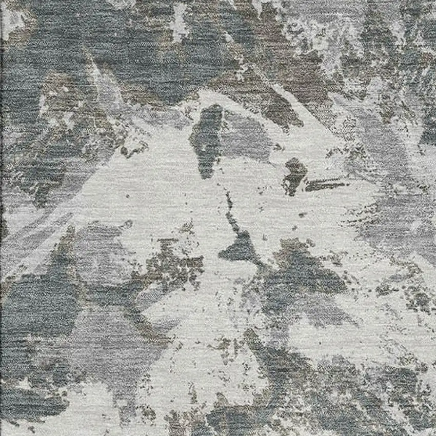 Charcoal Gray And Silver Floral Washable Area Rug With UV Protection Photo 3