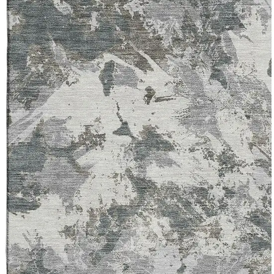 Charcoal Gray And Silver Floral Washable Area Rug With UV Protection Photo 3