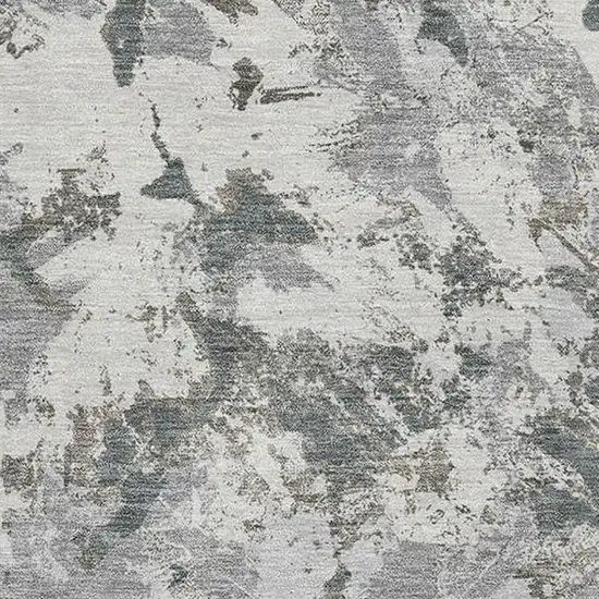 Charcoal Gray And Silver Floral Washable Area Rug With UV Protection Photo 3