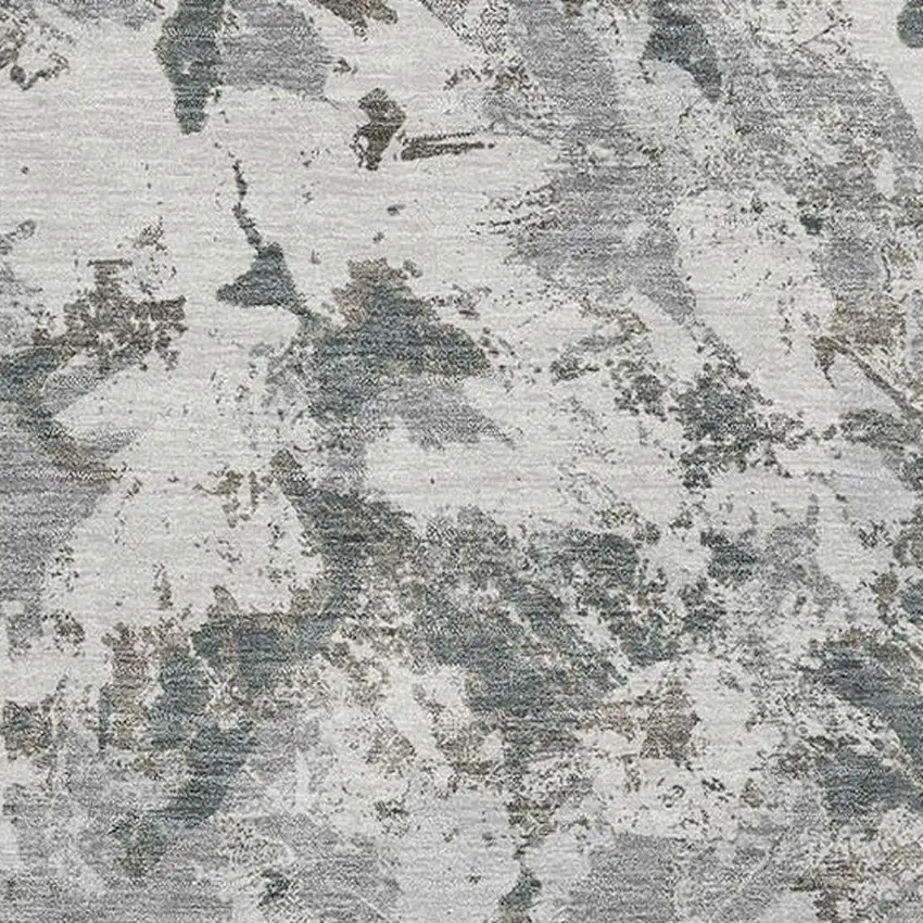 Charcoal Gray And Silver Floral Washable Area Rug With UV Protection Photo 3