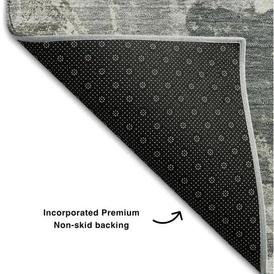 Charcoal Gray And Silver Floral Washable Area Rug With UV Protection Photo 7