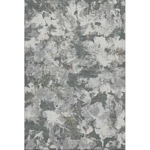 Photo of Charcoal Gray And Silver Floral Washable Area Rug With UV Protection