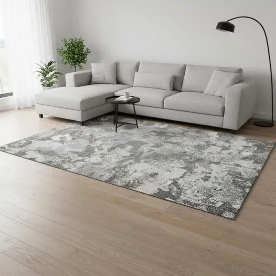 Charcoal Gray And Silver Floral Washable Area Rug With UV Protection Photo 2