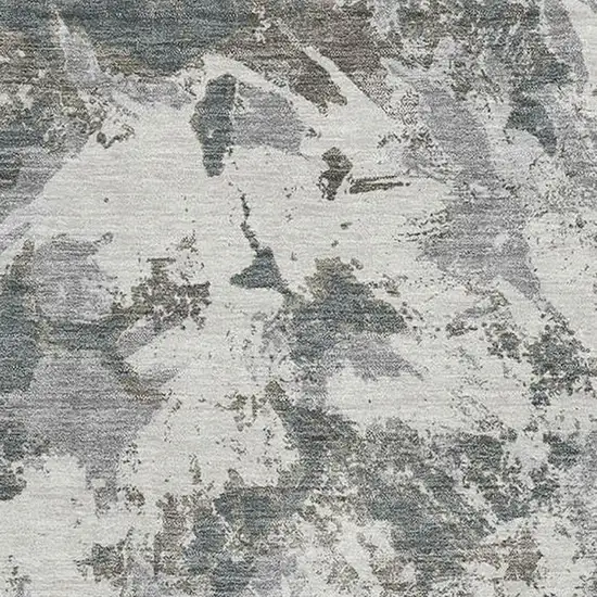 Charcoal Gray And Silver Floral Washable Area Rug With UV Protection Photo 3