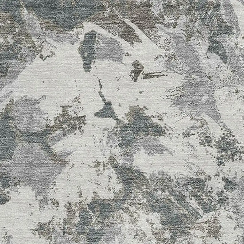 Charcoal Gray And Silver Floral Washable Area Rug With UV Protection Photo 3