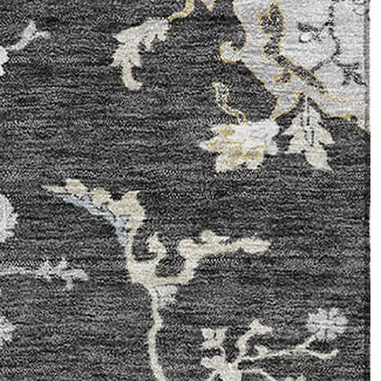 Charcoal Gray And Silver Floral Washable Area Rug With UV Protection Photo 4