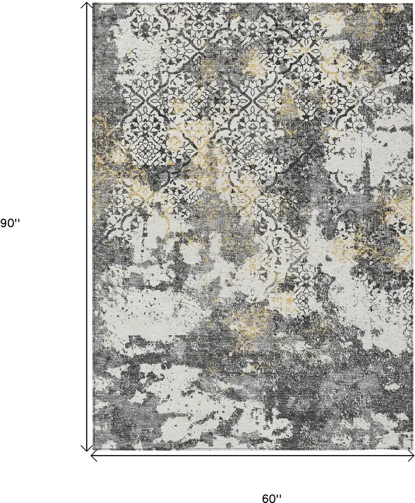 Charcoal Gray And Silver Floral Washable Indoor Outdoor Area Rug Photo 3