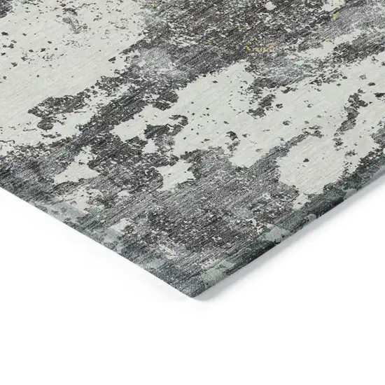 Charcoal Gray And Silver Floral Washable Indoor Outdoor Area Rug Photo 5