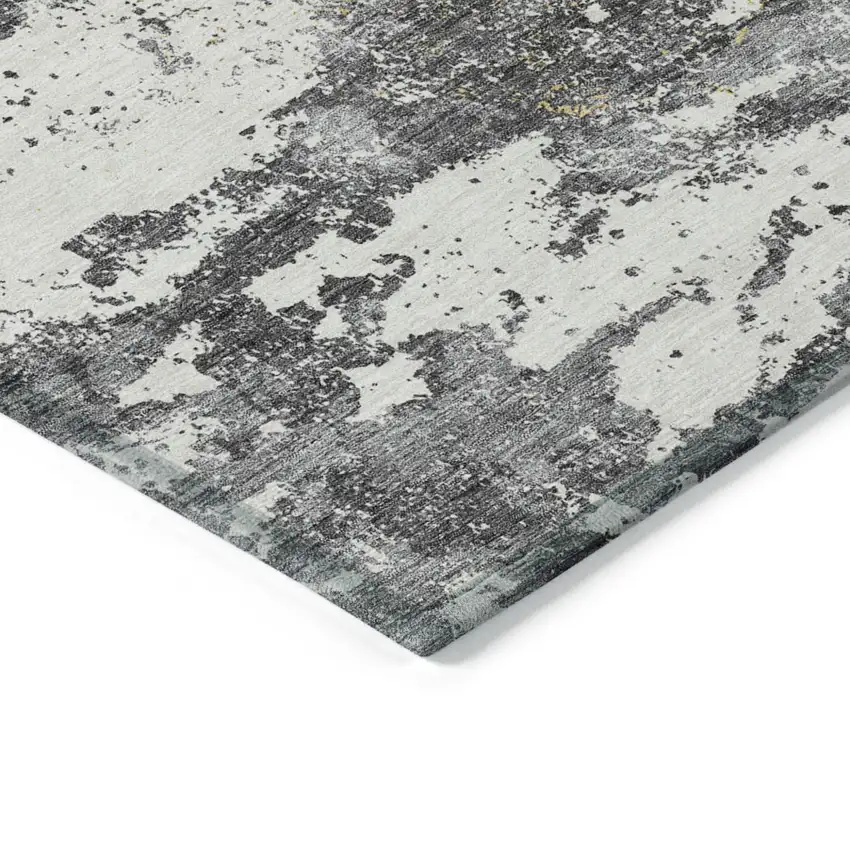 Charcoal Gray And Silver Floral Washable Indoor Outdoor Area Rug Photo 5