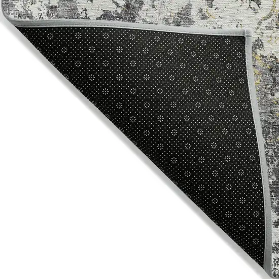 Charcoal Gray And Silver Floral Washable Indoor Outdoor Area Rug Photo 4