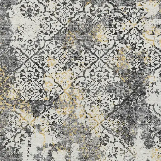 Charcoal Gray And Silver Floral Washable Indoor Outdoor Area Rug Photo 7