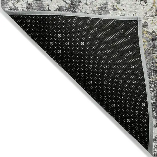 Charcoal Gray And Silver Floral Washable Indoor Outdoor Area Rug Photo 2